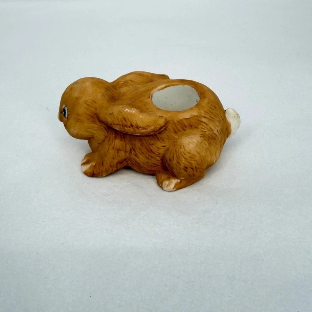 VTG Ceramic Bunny Rabbit Toothpick Holder Brown Figurine Easter Decor Trinket